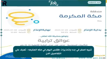 تنبيه أصفر في جدة وتحذيرات طقس اليوم في مكة المكرمة – تعرف على التفاصيل الآن